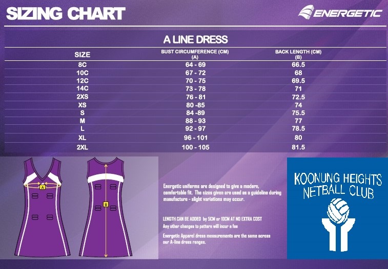 Uniform size chart (female)